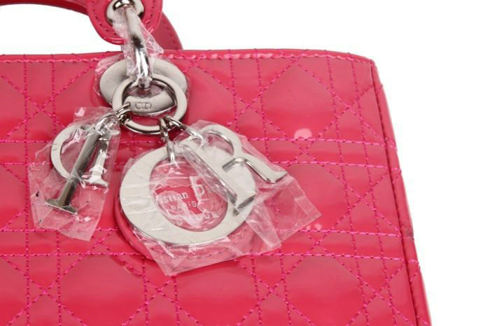 replica jumbo lady dior patent leather bag 6322 rosered with silver